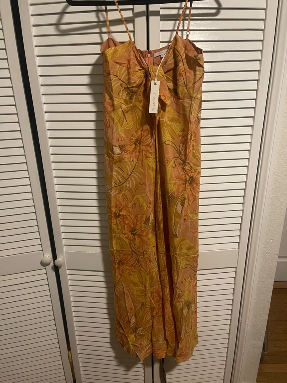Olivaceous Floral Maxi Dress in Mustard and Pink